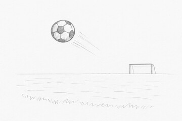 Minimalist Pencil Sketch of a Ball in Flight Over the Field