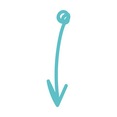 Vector scribble, bright blue curved texture arrow