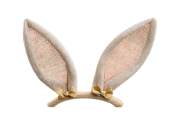 PNG Beige bunny ears headband with gold bows on black background
