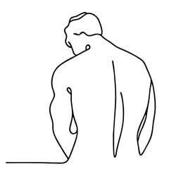 Exhaustion: handsome man in graceful theatrical pose of despair — minimalist single-line black drawing. One line art.