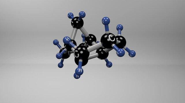 JP-10 molecule. Molecular structure of exo-tetrahydrodicyclopentadiene, a high-energy tricyclic hydrocarbon used as jet and missile fuel in aerospace applications.