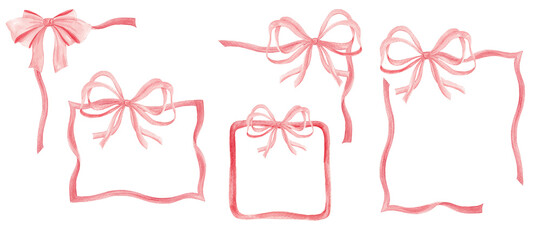 Coquette Bow Frame Clipart, Watercolor Bow Frames, Vintage Ribbon Borders, Wedding Invitation,Baby Shower, Color Bow Frames, Bows,Ribbon 