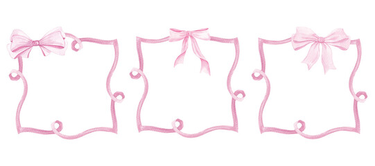 Coquette Bow Frame Clipart, Watercolor Bow Frames, Vintage Ribbon Borders, Wedding Invitation,Baby Shower, Color Bow Frames, Bows,Ribbon 