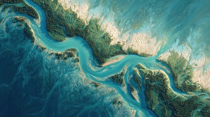 Top down Satellite view Breathtaking high-resolution view of Earth from orbit displaying majestic rivers winding through diverse landscapes