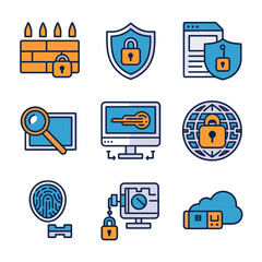 vector icons for robots, artificial intelligence, and the assistance provide in work and security 
