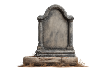 PNG Ancient stone tombstone with weathered details on grass base