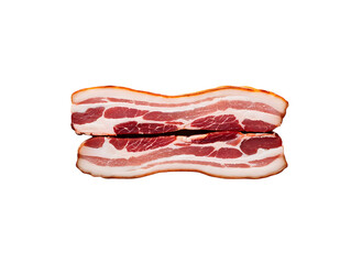 Two Slices of Raw Bacon Stacked Against a meat pork