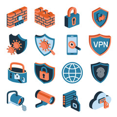 vector icons for robots, artificial intelligence, and the assistance provide in work and security 

