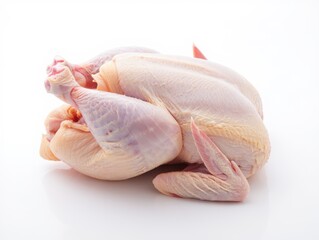 Whole Raw Chicken Prepared for Cooking on White poultry uncooked