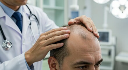 Doctor examining patient's bald spot