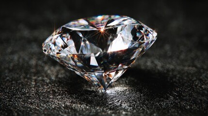 Stunning diamond with brilliant shine shown on a textured black background. Text can be added