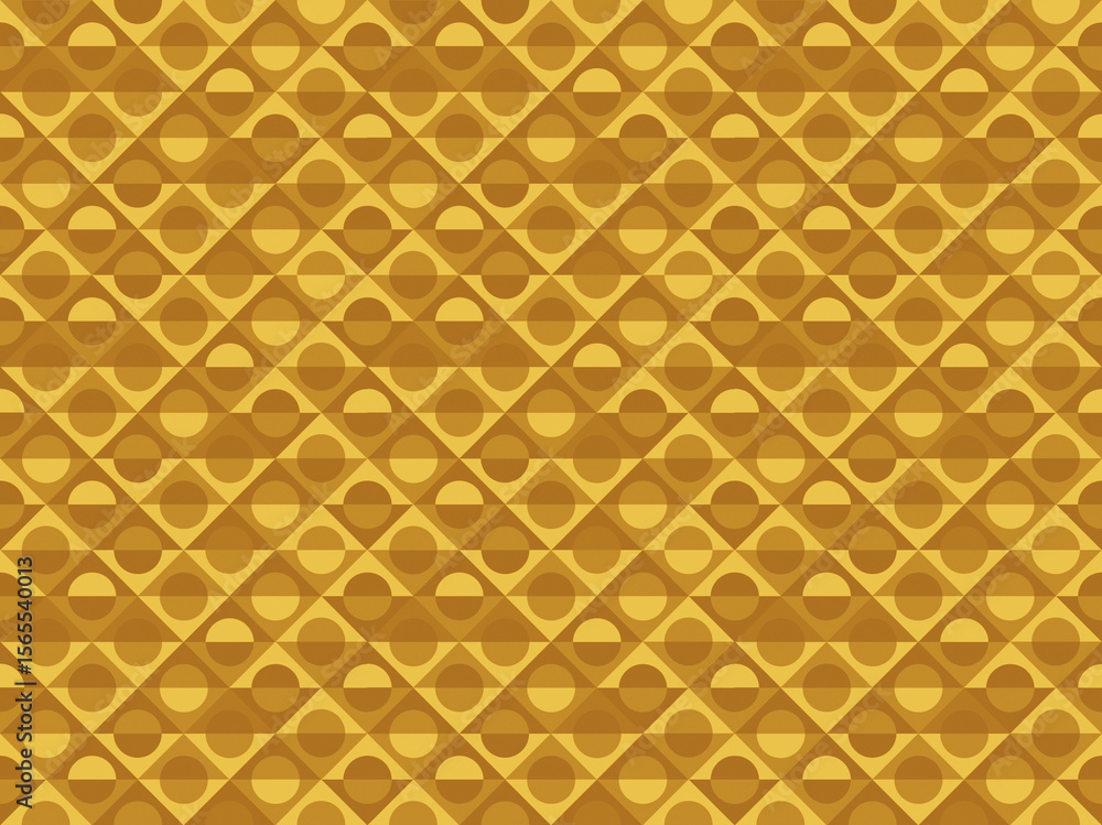 Poster seamless pattern of bright yellow, orange and brown rhombus shapes with circles. abstract full frame