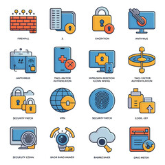 vector icons for robots, artificial intelligence, and the assistance provide in work and security 
