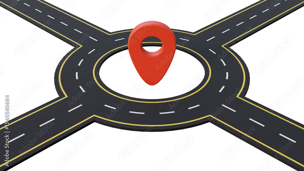 Poster roundabout road with map pointer on isolated background. rounded highway road with map pin. road cir