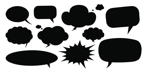 Collection of black silhouette speech bubbles for comics