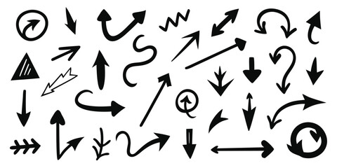 Hand drawn arrow icons set black and white vector illustration