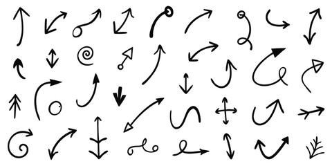 Hand drawn arrow icons set black white vector illustration
