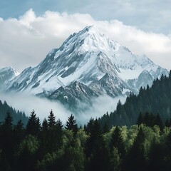 Silent jagged cliffs emerging from dense blue fog high resolution picture