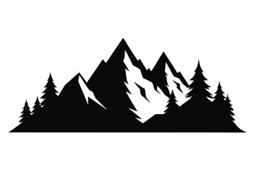 Majestic mountain range silhouette with evergreen trees