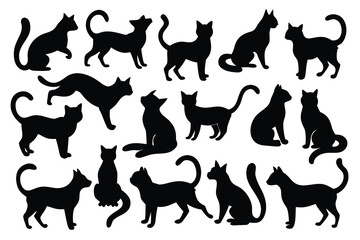 Collection of black cat silhouettes various poses