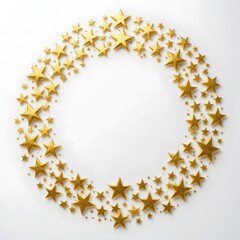 Golden Stars Circle, Shining Celebration. Elegant Gold Stars Create A Dynamic Swirl. Festive Design Element For Success Awards, Or Special Events. Simple Background Highlights The Magic.