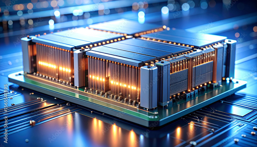 Poster futuristic processor: a close-up shot of a state-of-the-art processor, showcasing intricate technolo