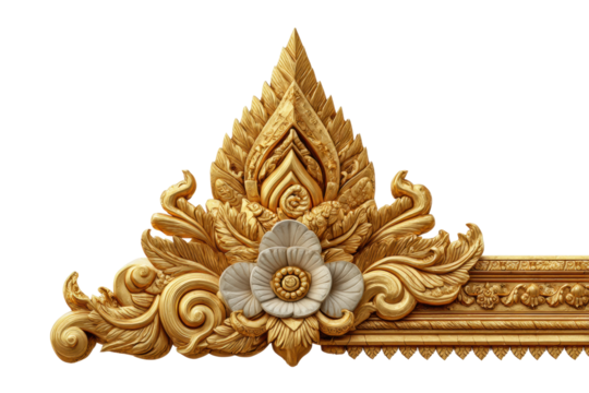 PNG Intricate gold floral carving with ornate details on black background