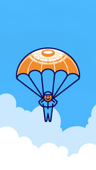 skydiver parachutist flying over sky. Cartoon parachuting sport flat design illustration of an icon sign logo