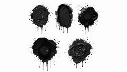 Abstract Black Ink Splatters, Artistic Design Elements. Dynamic Fluid Shapes, Paint Drips. Decorative Background Texture, Perfect For Creative Projects. Graphic Resource.