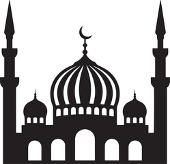 Silhouette Illustration of a Beautiful Mosque with Minarets