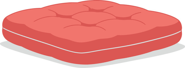 Red square cushion with tufted design and shadow vector illustration for home decoration or furniture