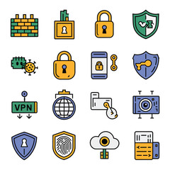 vector icons for robots, artificial intelligence, and the assistance provide in work and security 
