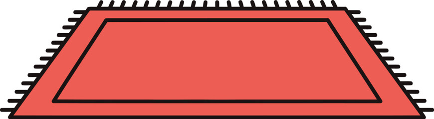 Red rug with fringe outlined in black on a white background illustration design element