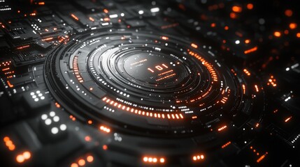 Obraz premium Futuristic circuit board interface with glowing rings