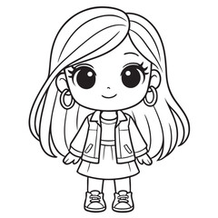 Cute Chibi Girl Coloring Page – Adorable Kawaii Line Art for Kids