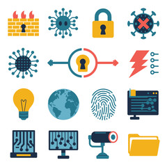 vector icons for robots, artificial intelligence, and the assistance provide in work and security 
