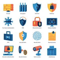 vector icons for robots, artificial intelligence, and the assistance provide in work and security 
