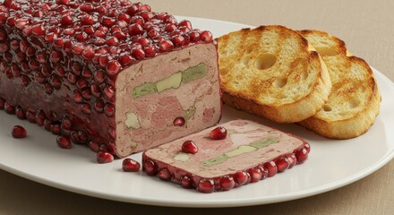 Festive meatloaf with pomegranate glaze and toasted bread