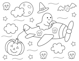 halloween ghost on airplane coloring page. You can print it on an 8.5x11 inch page