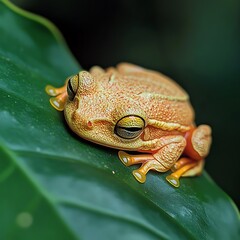 Tropical tree frog gazing from top of leafy perch high resolution picture