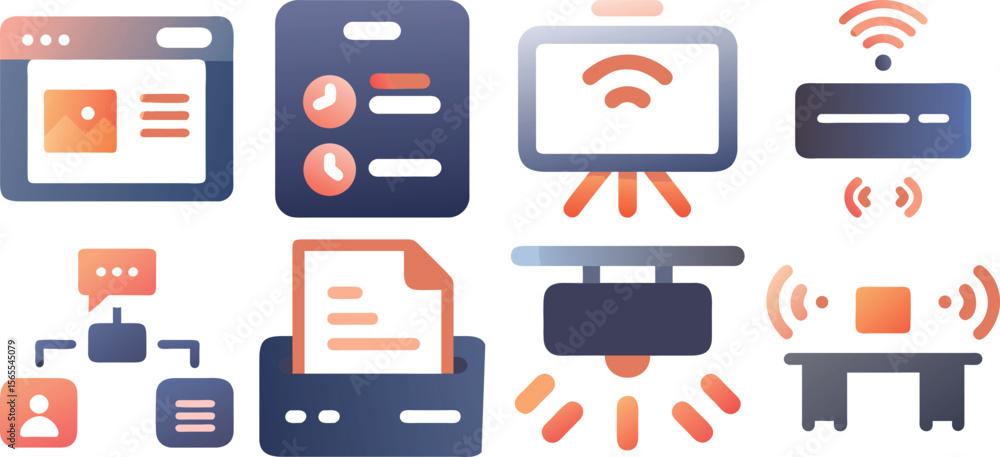 Poster vector art of a set of website and internet technology icons, isolated on transparent background.