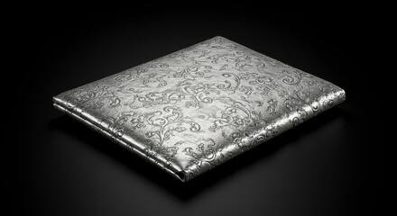 Silver fabric, ornate design, rectangular
