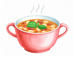 Watercolor Bean Soup &ndash;Illustration of Hearty Homemade Mea