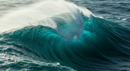 Majestic ocean wave, turquoise depths, powerful surge, white spray