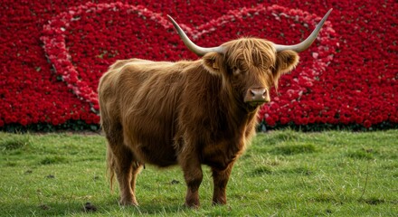 Highland cow in a floral heart