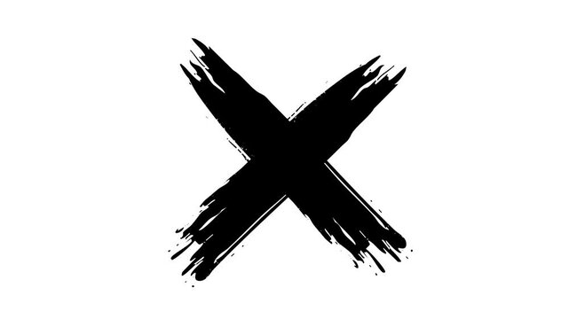 Black cross painted by wide brush,  X cross Mark, wrong Grung check mark animation video with alpha channel.