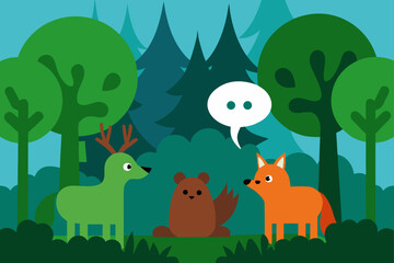 Obraz premium Forest Friends A Charming Illustration of Deer, Bear, and Fox in Conversation