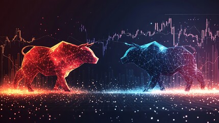 Digital representation of financial market bullish and bearish trends photo with stock charts