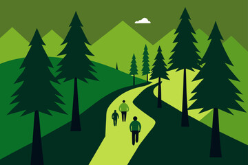 Naklejka premium Serene Mountain Hiking Trail A Picturesque Journey Through Lush Green Landscapes