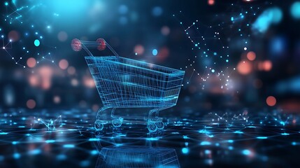 Digital shopping cart concept illustrating online commerce and data network connectivity